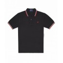 Polo Fred Perry M3600 bleu à bandes blanc/rouge 